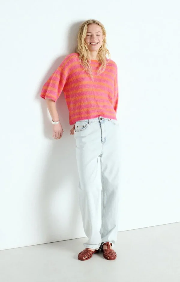 American Vintage Jumper Nenybay  Fluo Orange Stribed Hibiscus