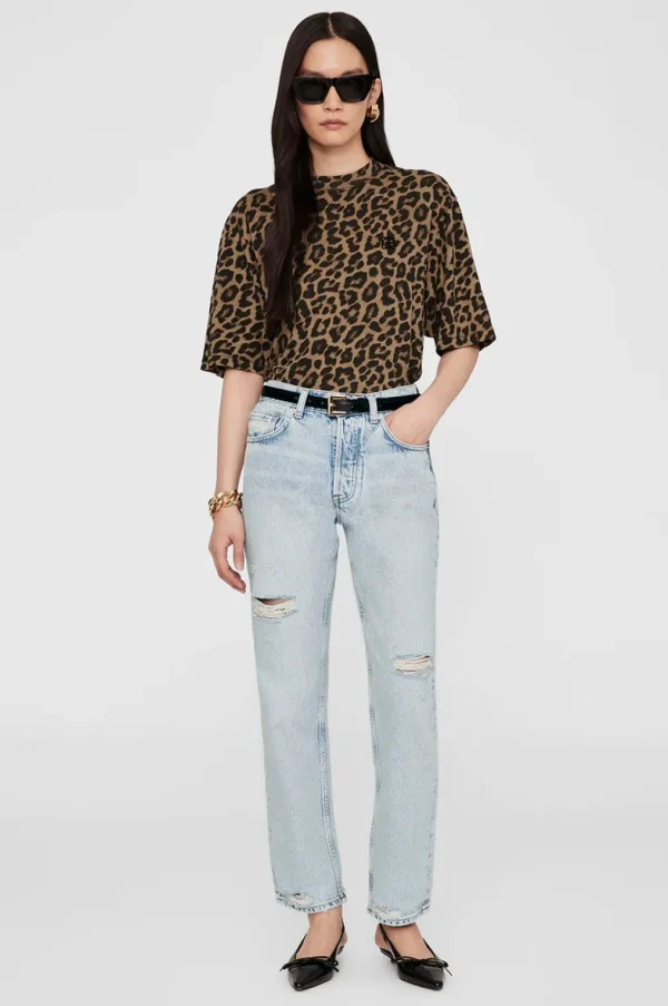 Anine Bing Avi Tee Black and Brown Leopard