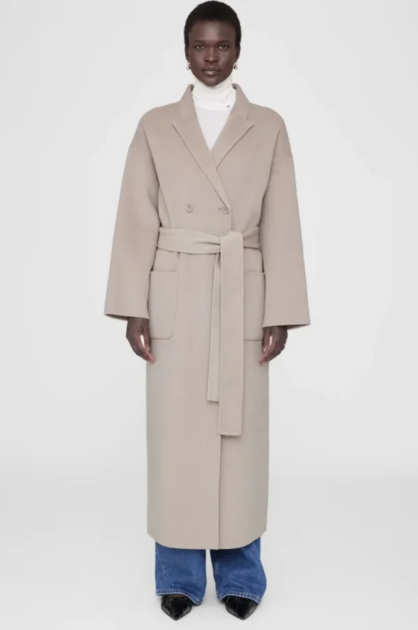 Anine Bing Dylan Maxi Coat Taupe Cashmere Blend