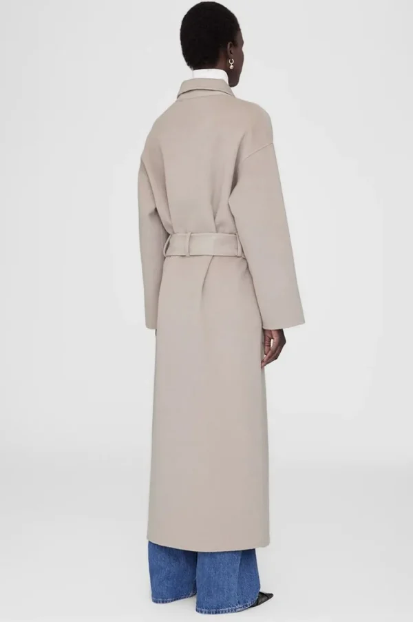 Anine Bing Dylan Maxi Coat Taupe Cashmere Blend