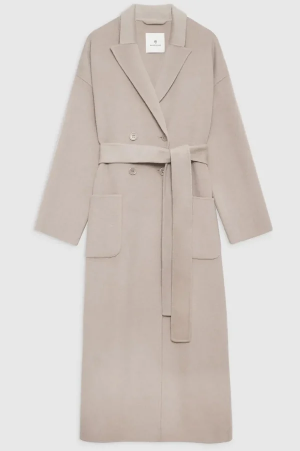 Anine Bing Dylan Maxi Coat Taupe Cashmere Blend