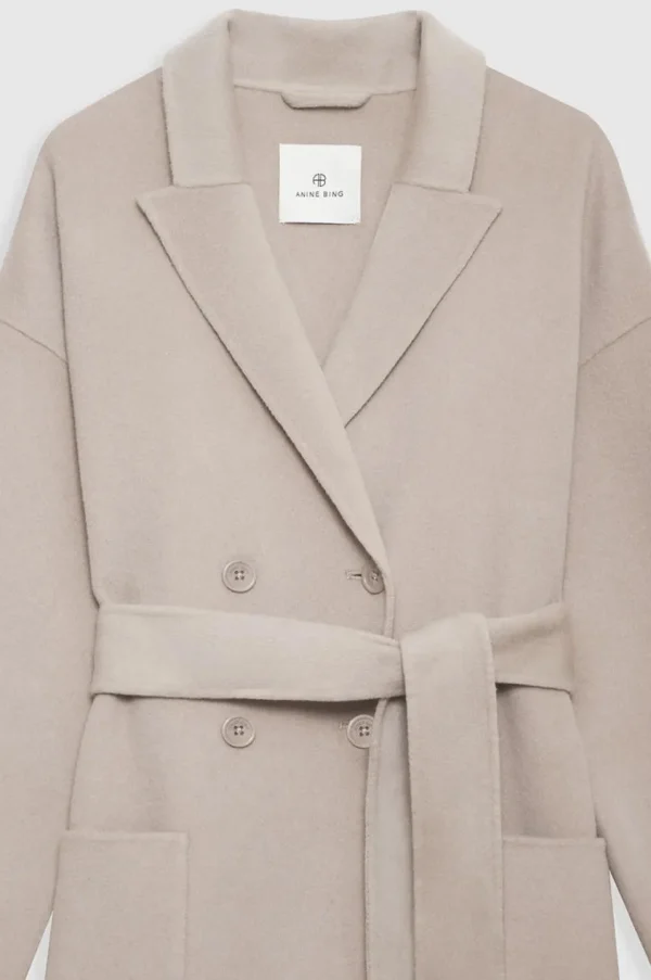 Anine Bing Dylan Maxi Coat Taupe Cashmere Blend