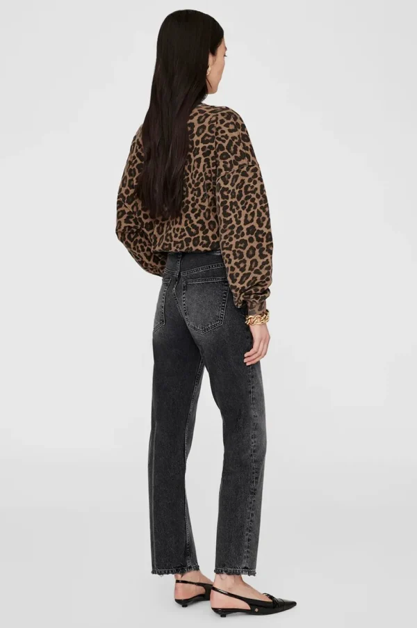 Anine Bing Miles Sweatshirt Black and Brown Leopard