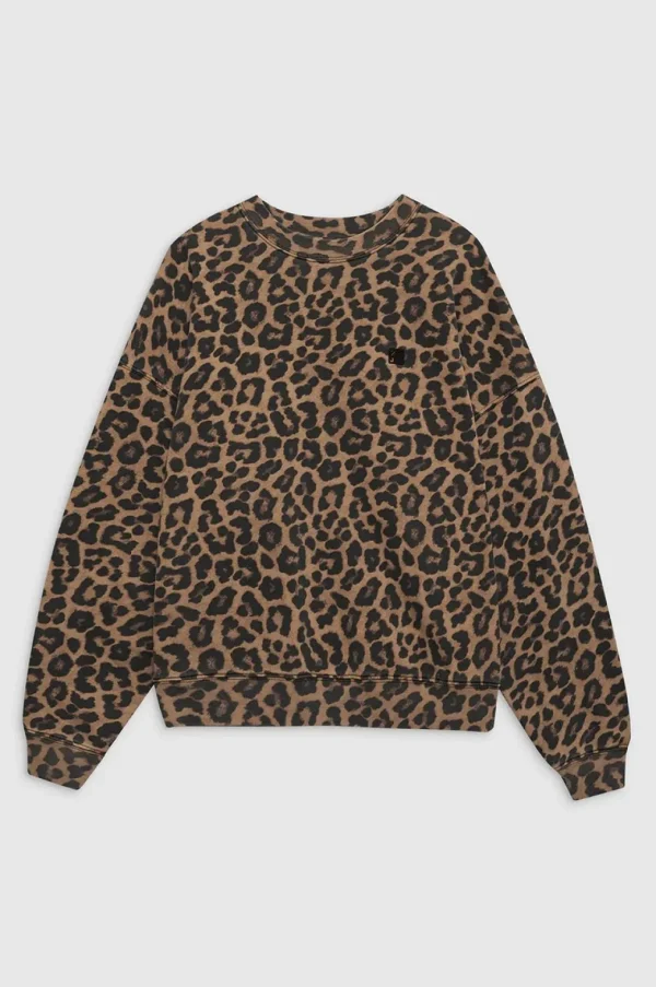 Anine Bing Miles Sweatshirt Black and Brown Leopard