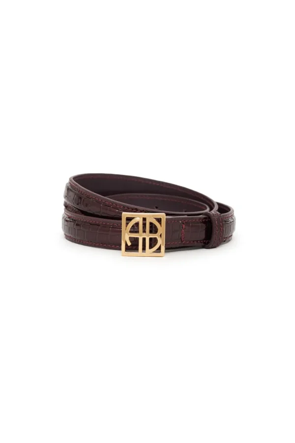 Anine Bing Minogram Belt Burgundy lak