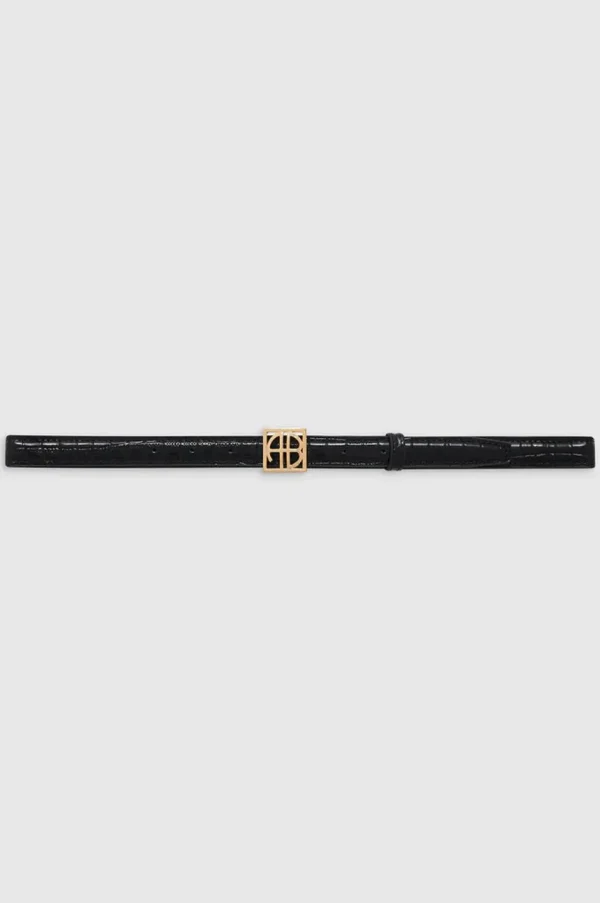 Anine Bing Monigram Belt Black Embossed
