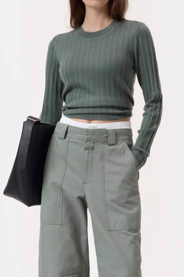 CLOSED CREW NECK IN WOOL-SILK BLEND FADED GREEN