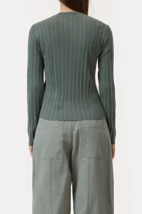 CLOSED CREW NECK IN WOOL-SILK BLEND FADED GREEN