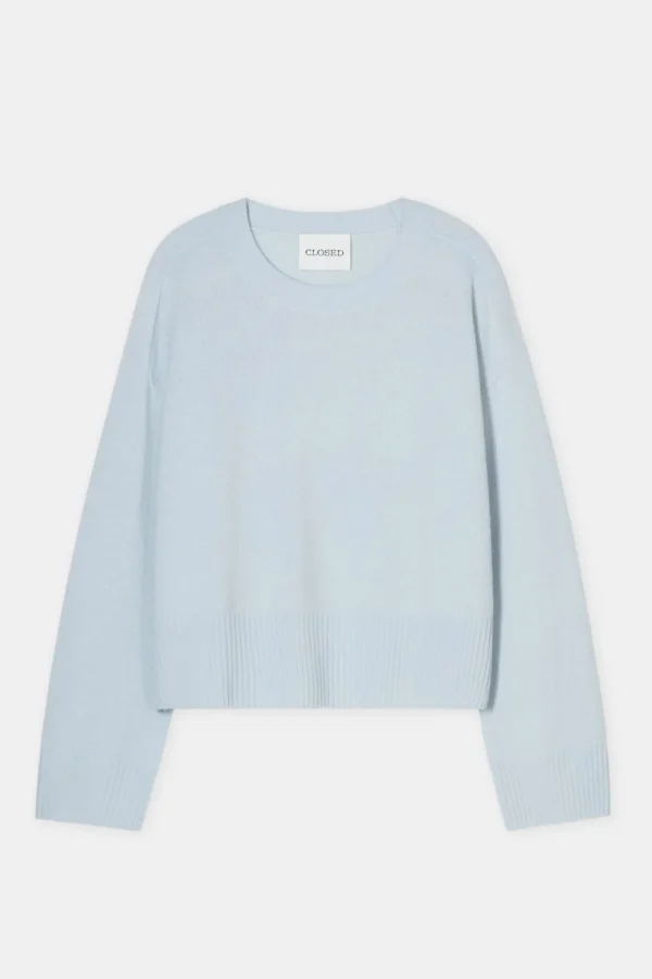 Closed Crew Neck Wide Sleeve Light Blue Sky