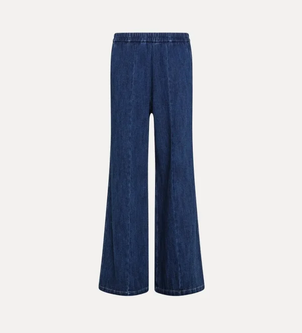 forte_forte cotton denim cavalry elasticated wide leg pants indigo