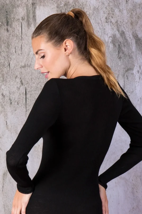Fraly uld/silke langærmet top sort