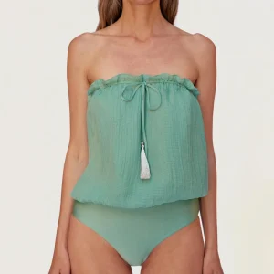 Hanne Bloch Bandeau Silk Swimsuit Ocean