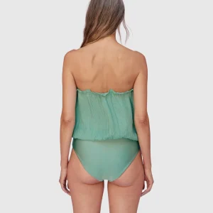 Hanne Bloch Bandeau Silk Swimsuit Ocean