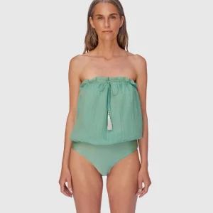 Hanne Bloch Bandeau Silk Swimsuit Ocean