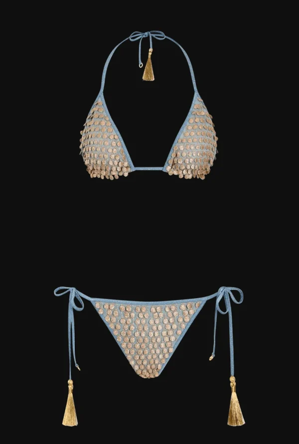 HANNE BLOCH BLÅ POM POM TREKANT BIKINI