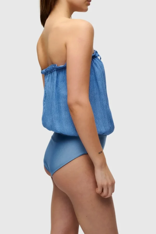 HANNE BLOCH BLUE BANDEAU SILK SWIMSUIT
