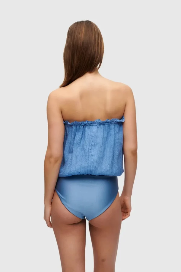 HANNE BLOCH BLUE BANDEAU SILK SWIMSUIT