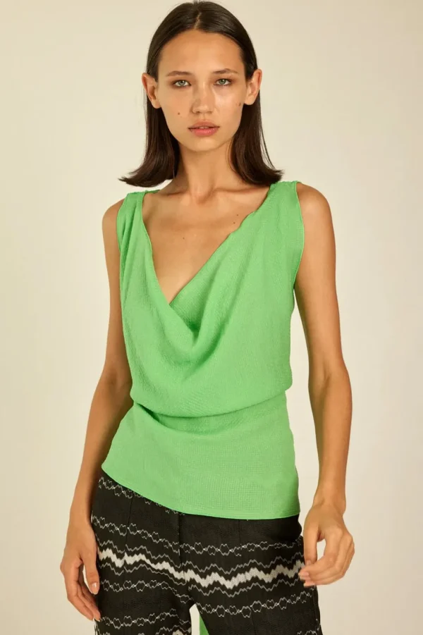 Hanne Bloch Mint Waterfall Silk Top