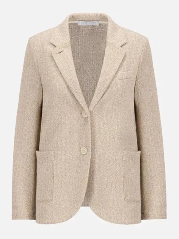 Harris Wharf Stand Up Collar Blazer Bicolour Frisé White & Beige