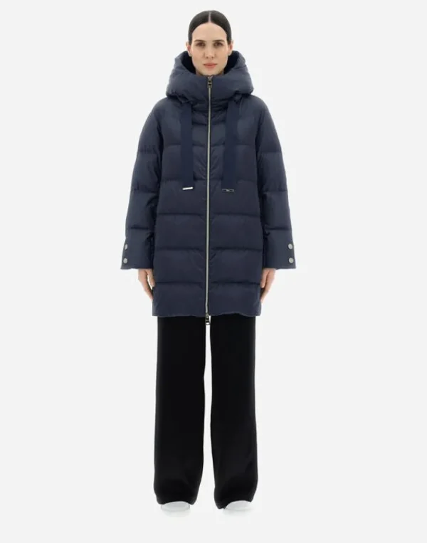 Herno Hooded Satin A-Shape Jacket New Blue