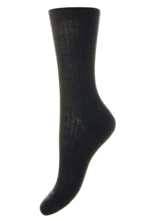 Pantherella Rose Rib Sock Merino Wool Chacoal