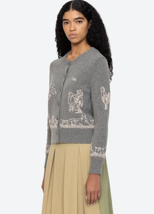 Sea New York Edin Farm Embroidery Cardigan Grey