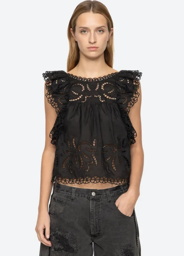 Sea New York Marja Embroidery Flutter Tank Black