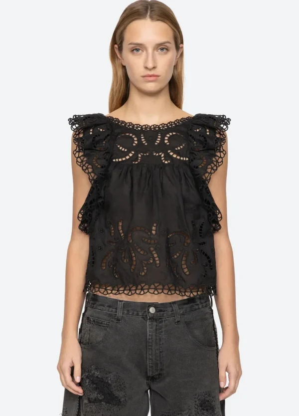 Sea New York Marja Embroidery Flutter Tank Black