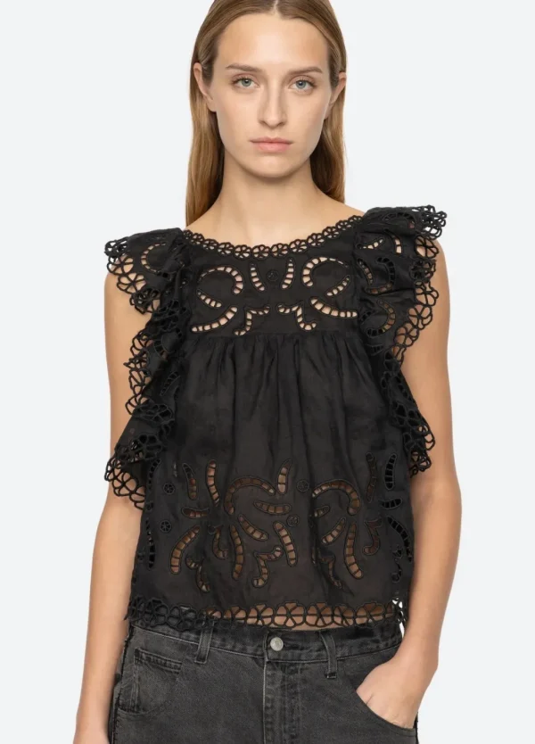 Sea New York Marja Embroidery Flutter Tank Black